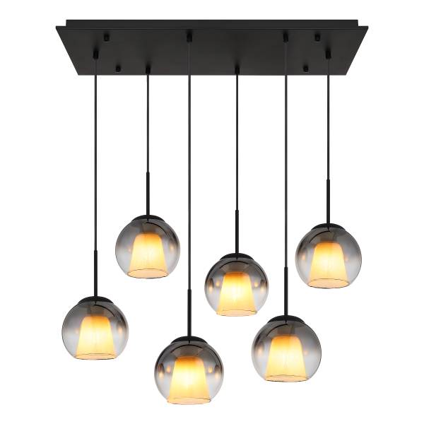 Suspension Barry - Type C Verre fumé / Fer - 6 ampoules