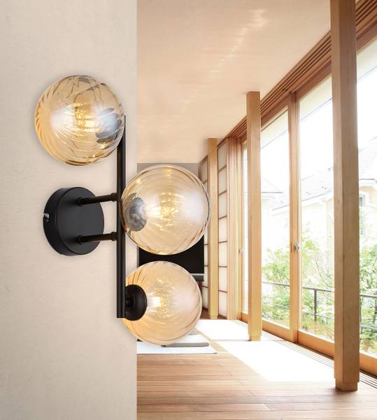 Wandleuchte Conor Farbglas / Eisen - 3-flammig - Beige