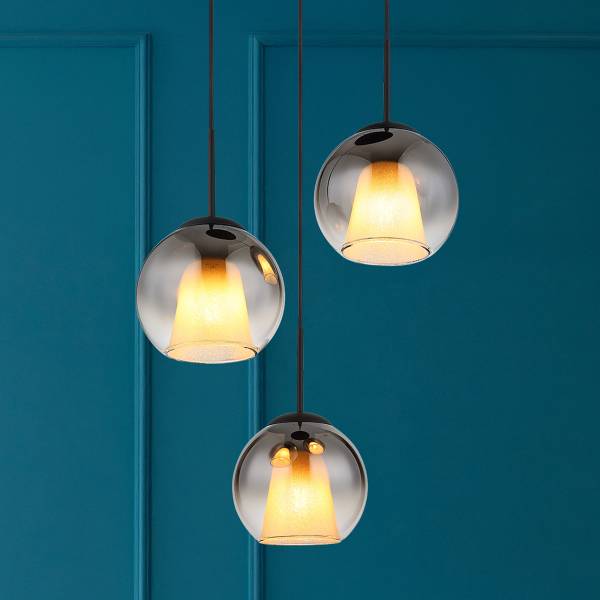 Lampada a sospensione Barry A Vetro fumè / Ferro - 3 punti luce