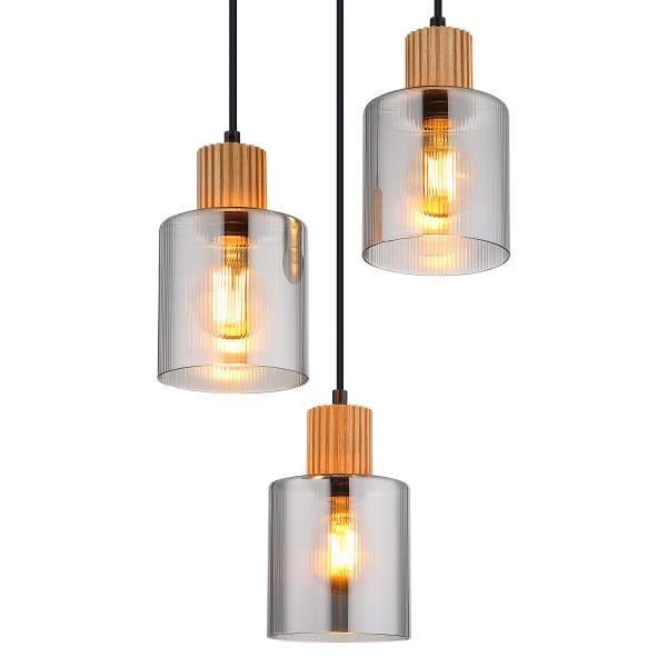 Lampada a sospensione Aleidis B Vetro fumè / Ferro - 3 punti luce