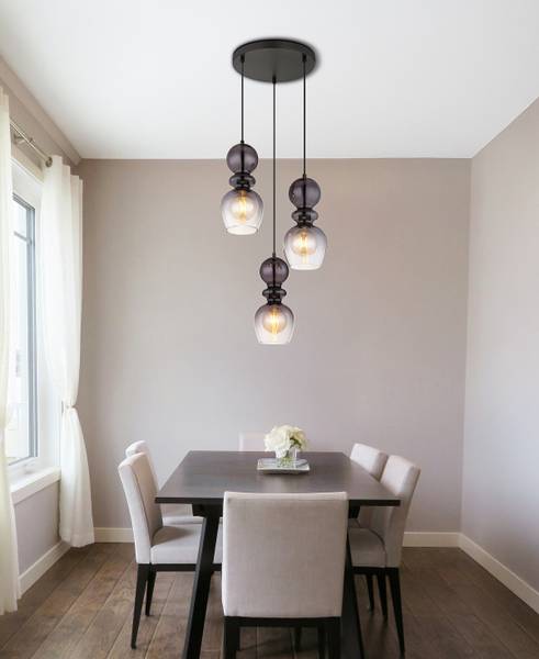 Lampada a sospensione Clarity A Vetro fumè / Ferro - 3 punti luce