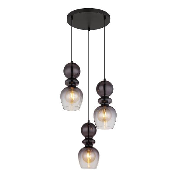 Lampada a sospensione Clarity A Vetro fumè / Ferro - 3 punti luce