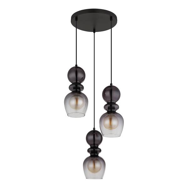 Lampada a sospensione Clarity A Vetro fumè / Ferro - 3 punti luce