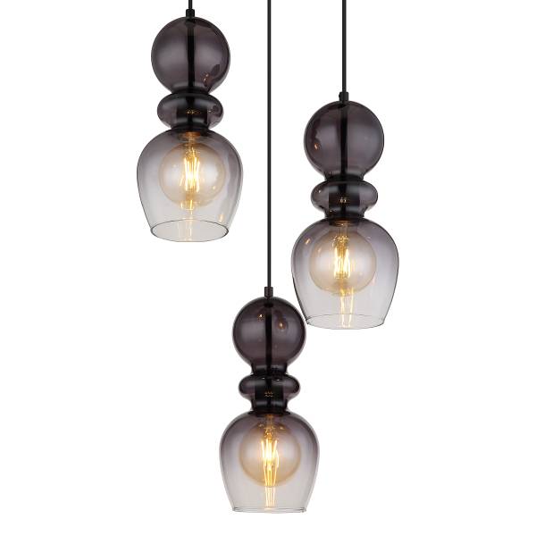 Lampada a sospensione Clarity A Vetro fumè / Ferro - 3 punti luce