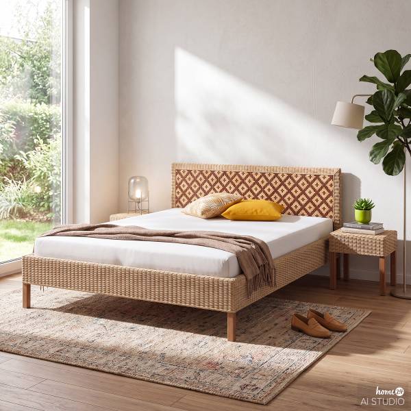 Bett Lanipa Rattan / Mango massiv