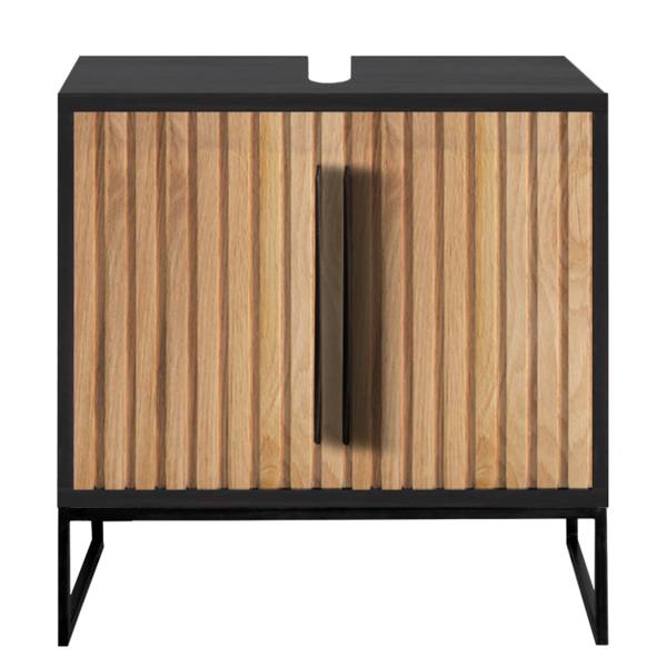 Houten wastafelonderkast Namibia massief hout - eikenhout/zwart