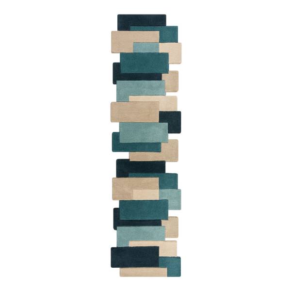 Läufer Collage Teal Wolle - Blau