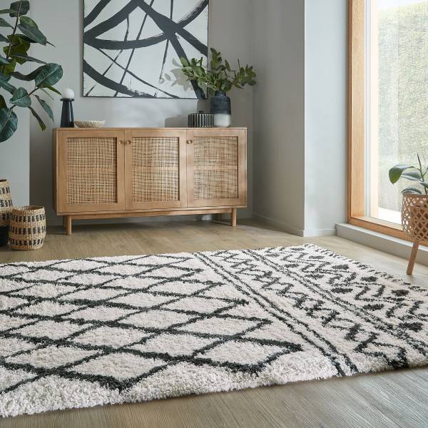 Hochflorteppich Souq Lines Webstoff - Weiß - 120 x 170 cm