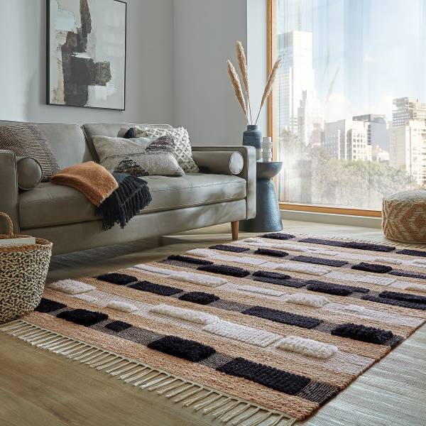 Teppich Medina Blocks Webstoff - Schwarz - 120 x 170 cm