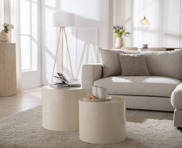 Beistelltisch Elipse rund 2er-Set Hochglanz Beige