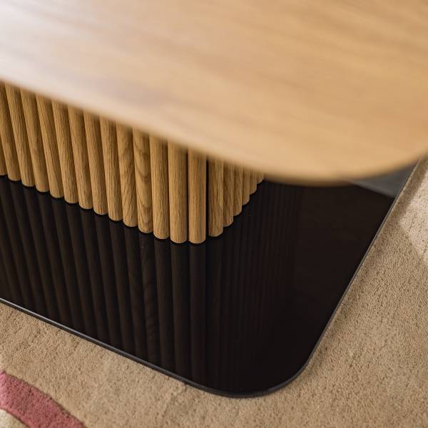 Couchtisch Ethete Glas - Eiche Dekor / Glas Schwarz