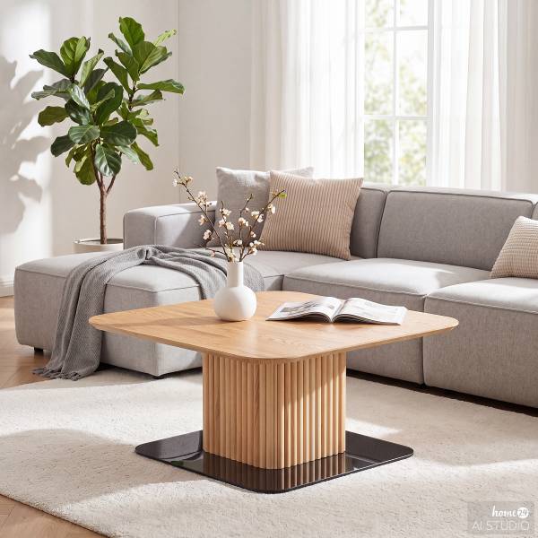Couchtisch Ethete Glas - Eiche Dekor / Glas Schwarz