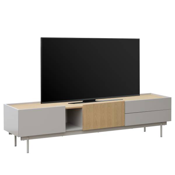 TV-Lowboard Pearcy Echtholzfurnier - Hellgrau / Eiche