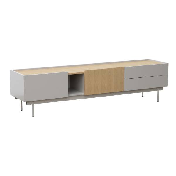 TV-Lowboard Pearcy Echtholzfurnier - Hellgrau / Eiche
