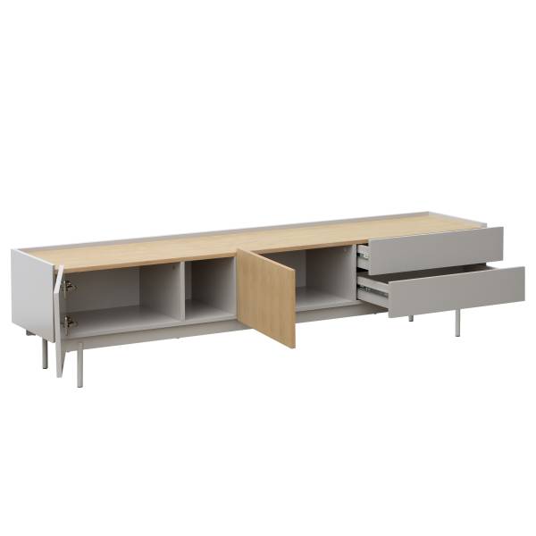 TV-Lowboard Pearcy Echtholzfurnier - Hellgrau / Eiche