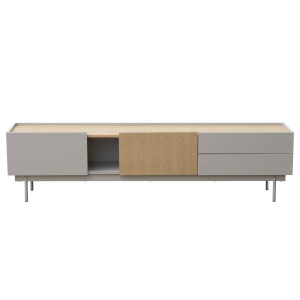 TV-Lowboard Pearcy Echtholzfurnier - Hellgrau / Eiche