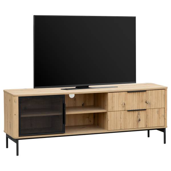 TV-Lowboard Kivett Eiche Dekor / Schwarz