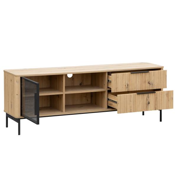 TV-Lowboard Kivett Eiche Dekor / Schwarz