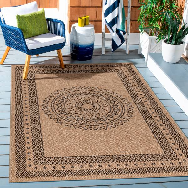 Loper Dhaka type H polypropeen/polyester - beige/zwart
