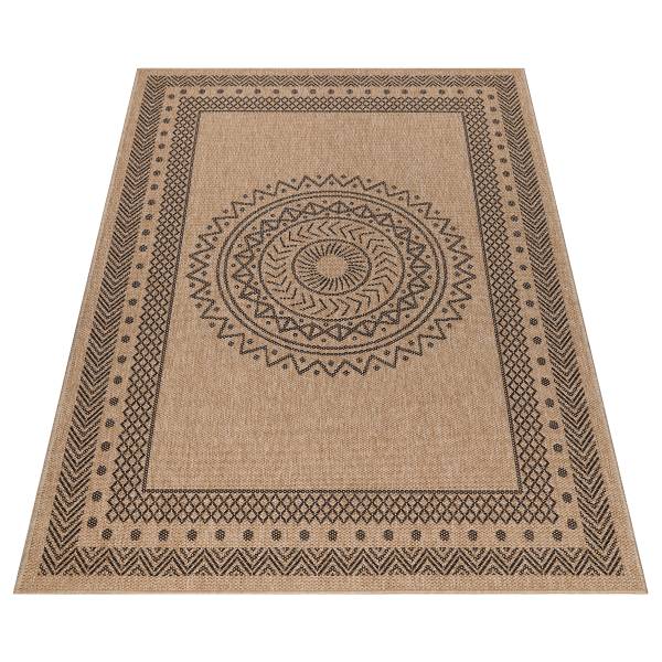 Loper Dhaka type H polypropeen/polyester - beige/zwart