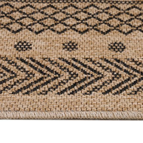Loper Dhaka type H polypropeen/polyester - beige/zwart
