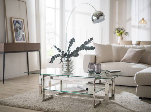 Couchtisch Kinnerly Glas / Metall - Transparent / Silber