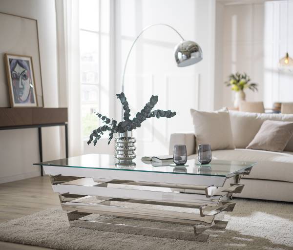 Couchtisch Quinland Glas / Metall - Transparent / Chrom