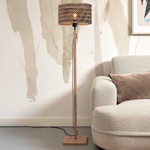 Vloerlamp Java type H bamboe - beige/ zwart - 1-lichts