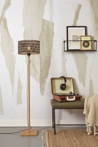 Vloerlamp Java type H bamboe - beige/ zwart - 1-lichts