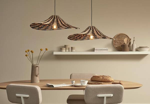 Lampada a sospensione Cuzco Iuta - Nero / Beige - 1 punto luce