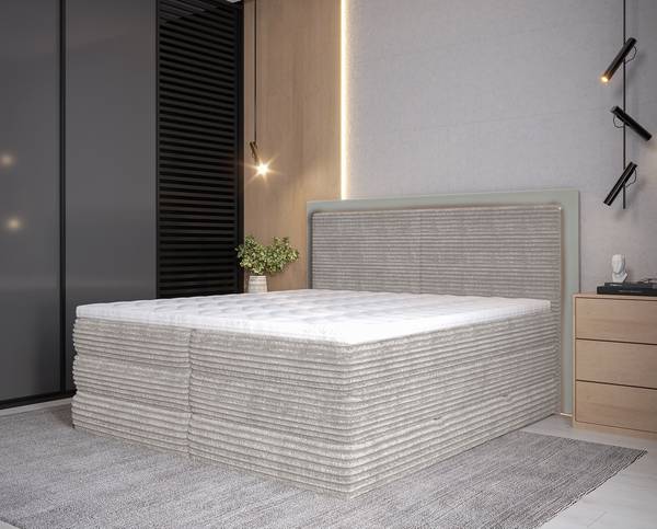 Letto boxspring Suntop Velluto a coste Tila / Velluto Vaia: grigio chiaro