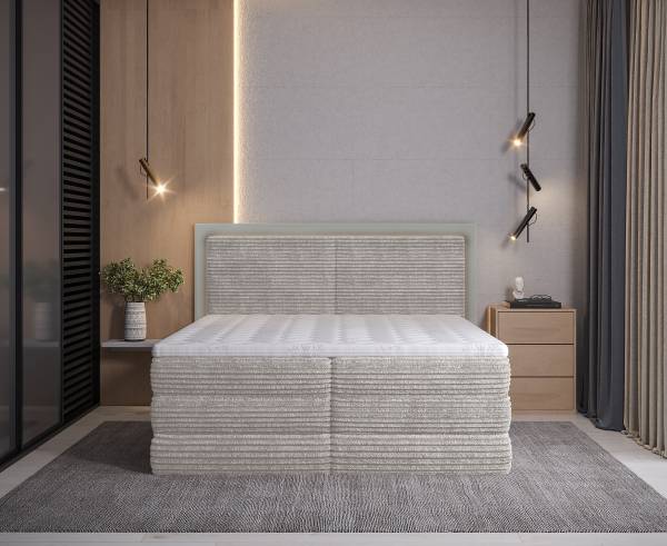 Letto boxspring Suntop Velluto a coste Tila / Velluto Vaia: grigio chiaro