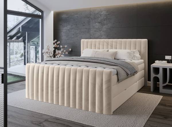 Boxspringbett Alcaro Samt Fraya: Creme - 180 x 200cm