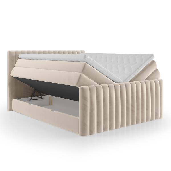Boxspringbett Alcaro Samt Fraya: Creme - 180 x 200cm
