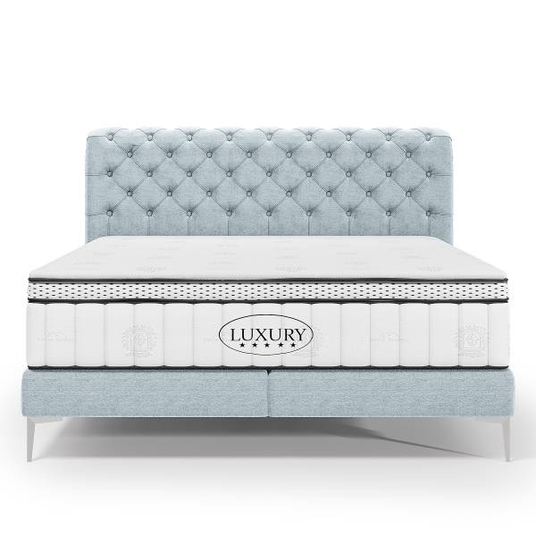 Lit boxspring Hawdon Tissu chenille Lorin: Bleu glacier - 180 x 200cm