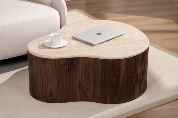 Couchtisch Wawaso - 83 cm Travertin Dekor / Eiche Dunkel Dekor