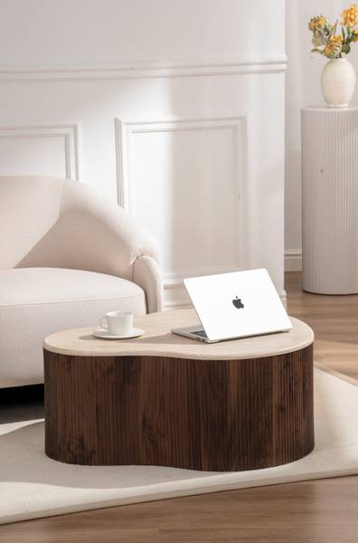 Couchtisch Wawaso - 83 cm Travertin Dekor / Eiche Dunkel Dekor