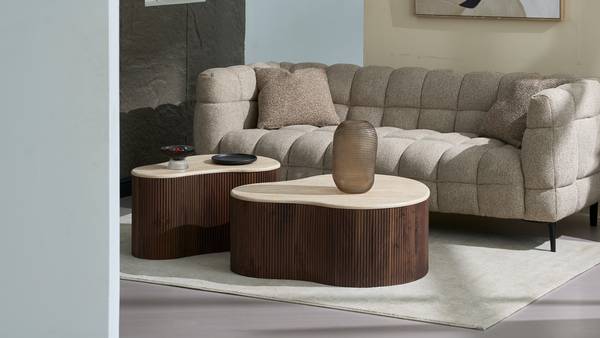 Couchtisch Wawaso - 83 cm Travertin Dekor / Eiche Dunkel Dekor