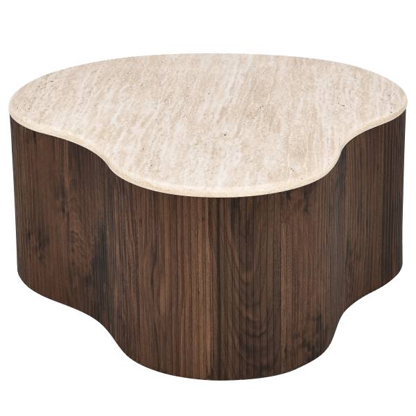 Couchtisch Wawaso - 83 cm Travertin Dekor / Eiche Dunkel Dekor