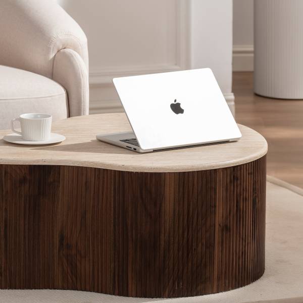 Couchtisch Wawaso - 83 cm Travertin Dekor / Eiche Dunkel Dekor