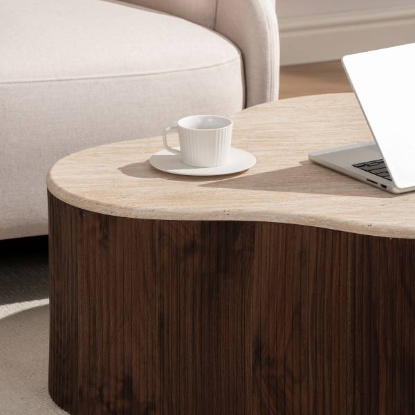 Couchtisch Wawaso - 83 cm Travertin Dekor / Eiche Dunkel Dekor