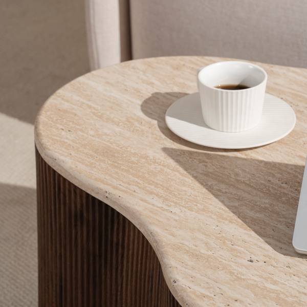Couchtisch Wawaso - 83 cm Travertin Dekor / Eiche Dunkel Dekor
