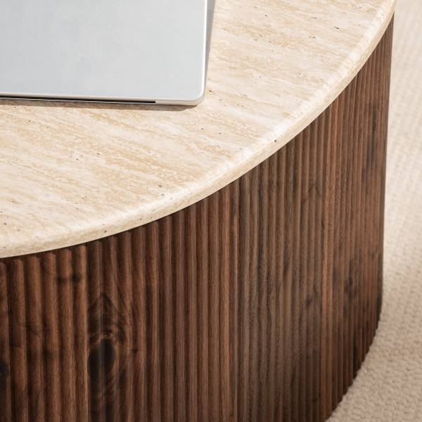 Couchtisch Wawaso - 83 cm Travertin Dekor / Eiche Dunkel Dekor
