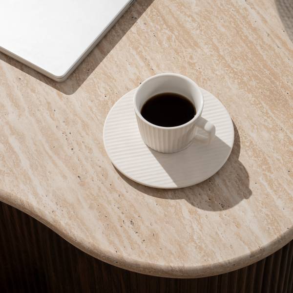 Couchtisch Wawaso - 83 cm Travertin Dekor / Eiche Dunkel Dekor