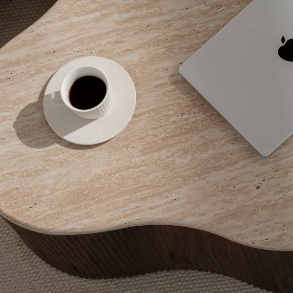 Couchtisch Wawaso - 83 cm Travertin Dekor / Eiche Dunkel Dekor