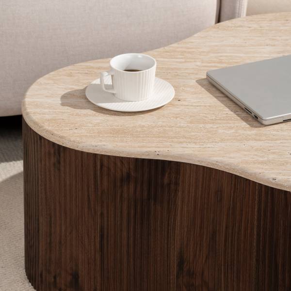 Couchtisch Wawaso - 83 cm Travertin Dekor / Eiche Dunkel Dekor