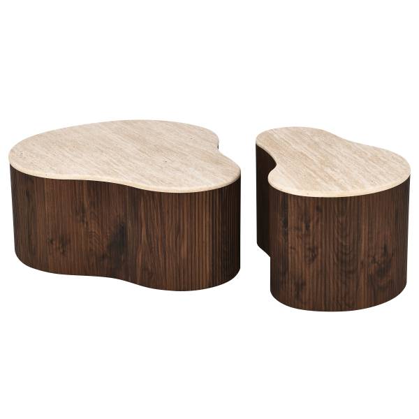 Couchtisch Wawaso - 83 cm Travertin Dekor / Eiche Dunkel Dekor