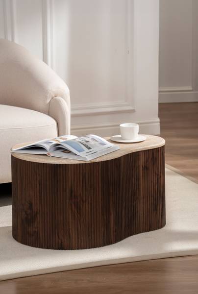 Couchtisch Wawaso - 70 cm Travertin Dekor / Eiche Dunkel Dekor