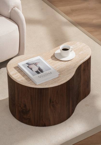 Couchtisch Wawaso - 70 cm Travertin Dekor / Eiche Dunkel Dekor