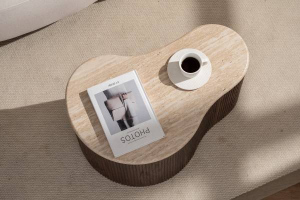 Couchtisch Wawaso - 70 cm Travertin Dekor / Eiche Dunkel Dekor